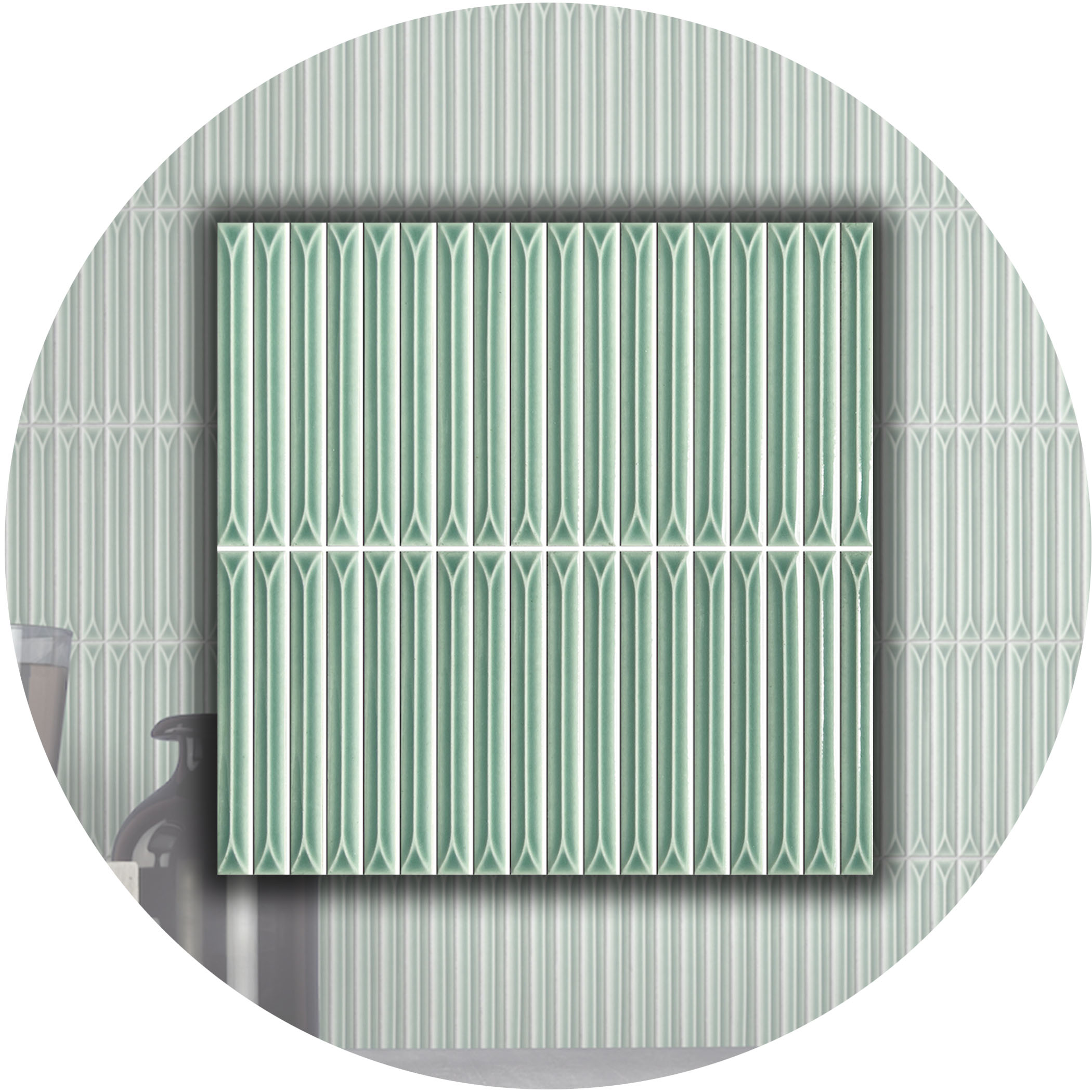 Ukibori Kit Kat Gloss Feature Tile - Sage - Gallery Image