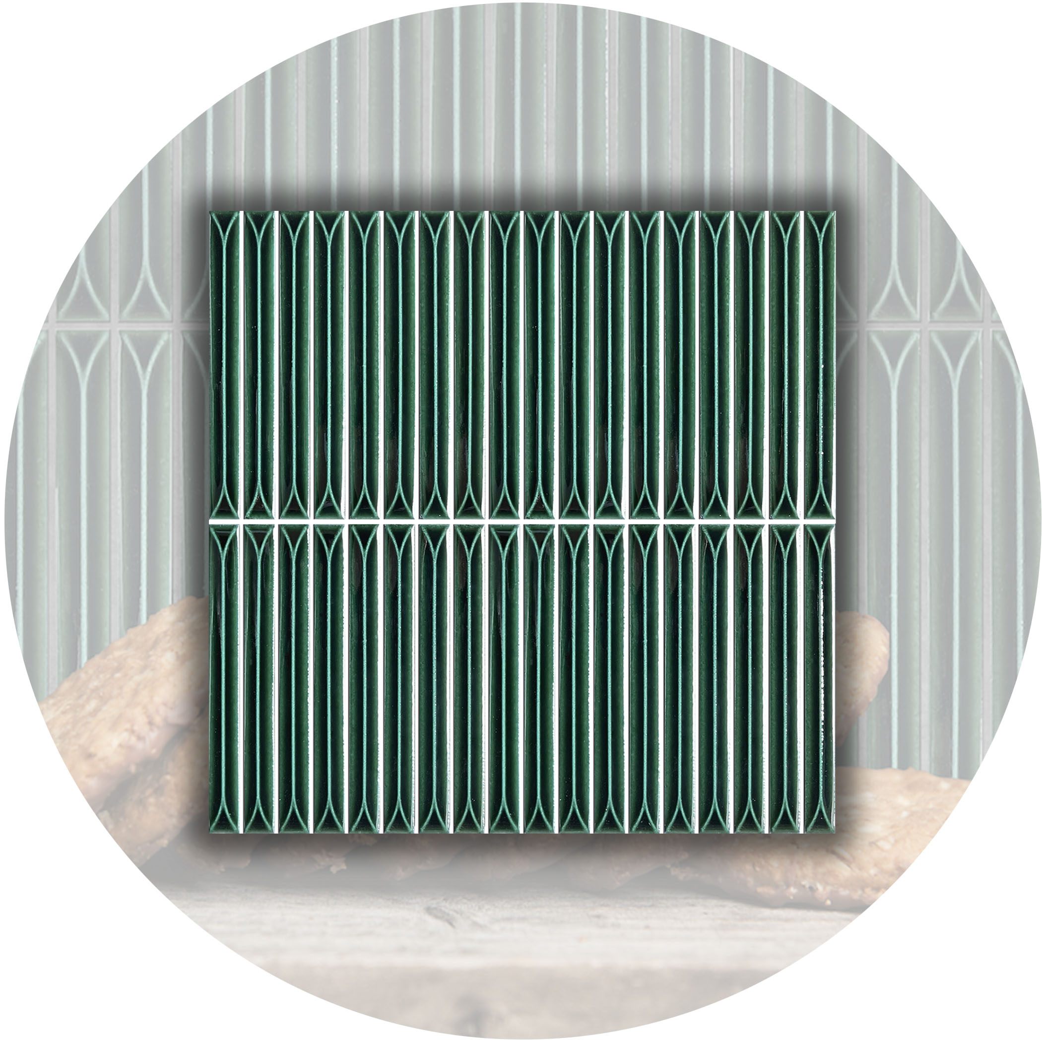 Ukibori Kit Kat Gloss Feature Tile - Green - Gallery Image