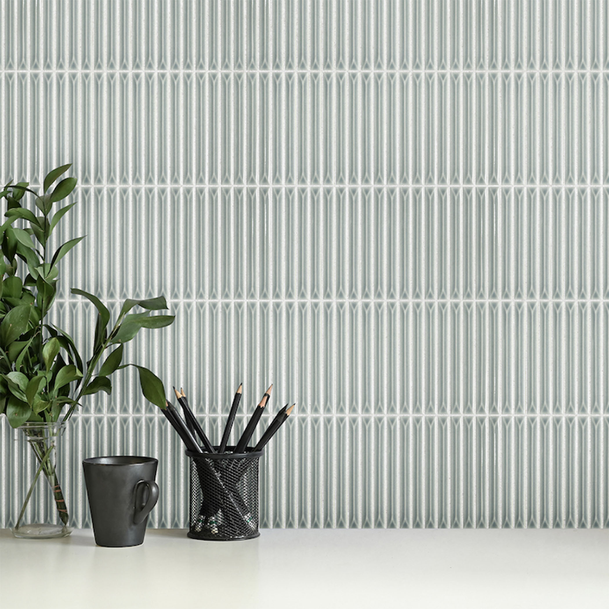 Ukibori Kit Kat Gloss Feature Tile - Light Grey - Gallery Image