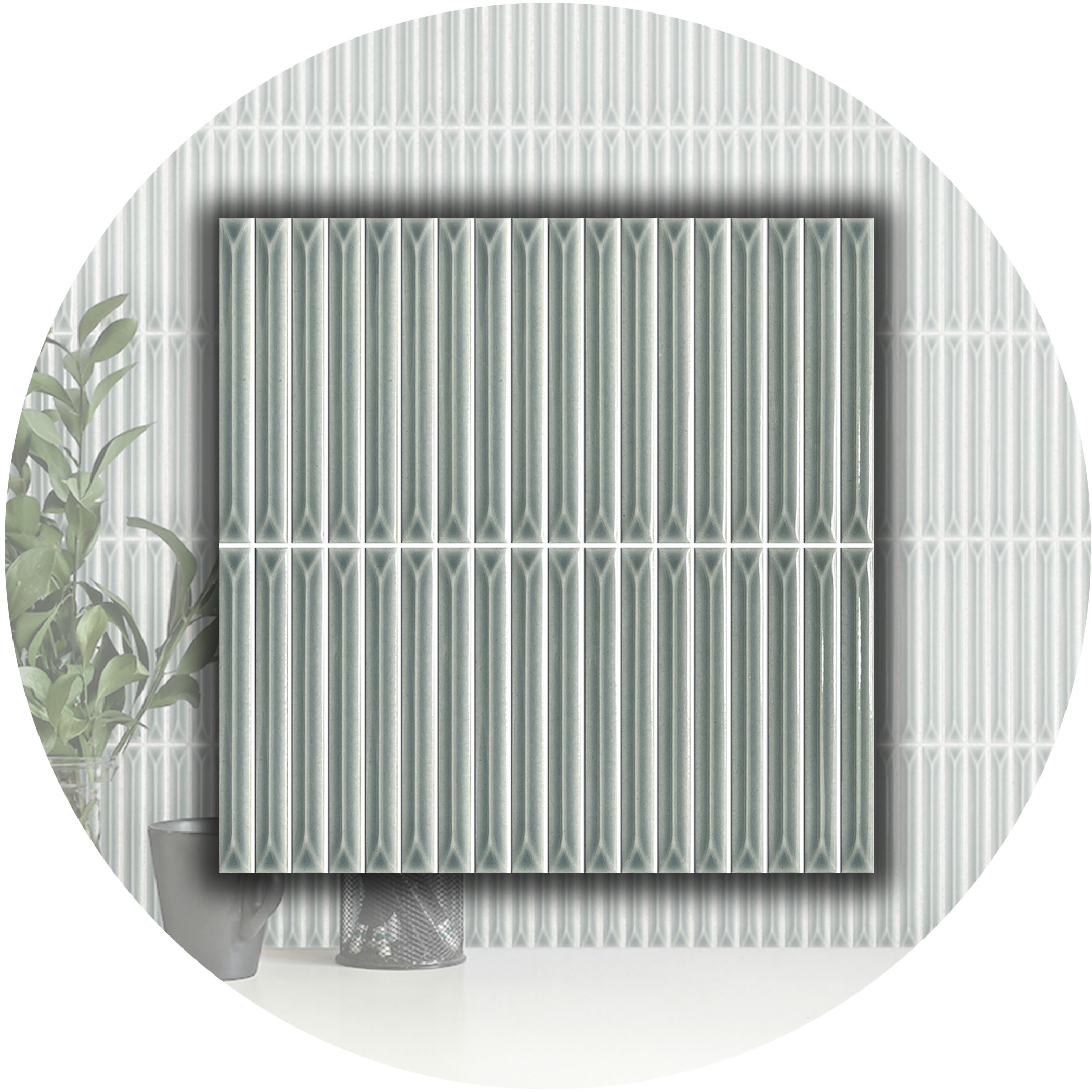 Ukibori Kit Kat Gloss Feature Tile - Light Grey - Gallery Image