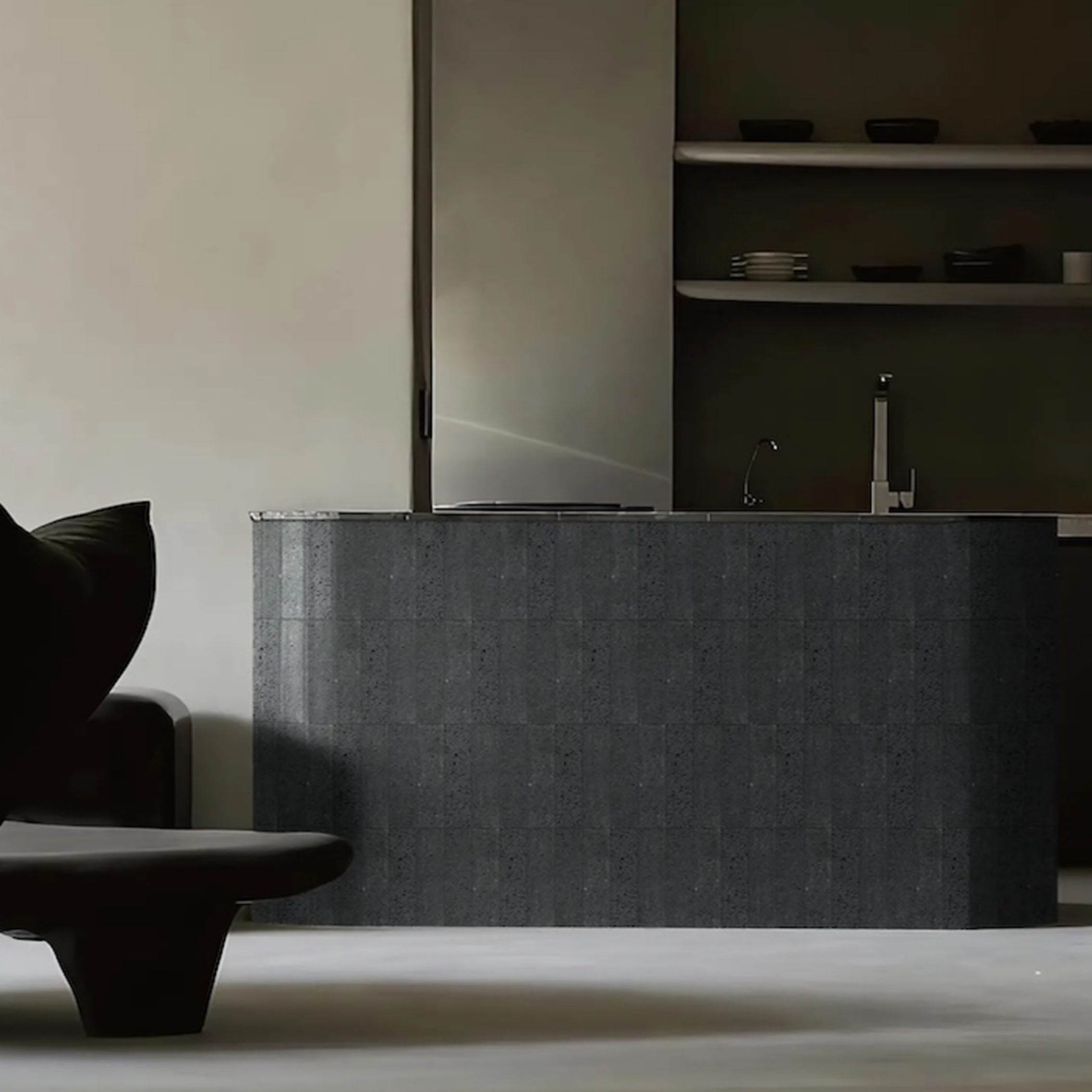 Elementa Natural Stone Subway Tile - Travertine Black - Gallery Image