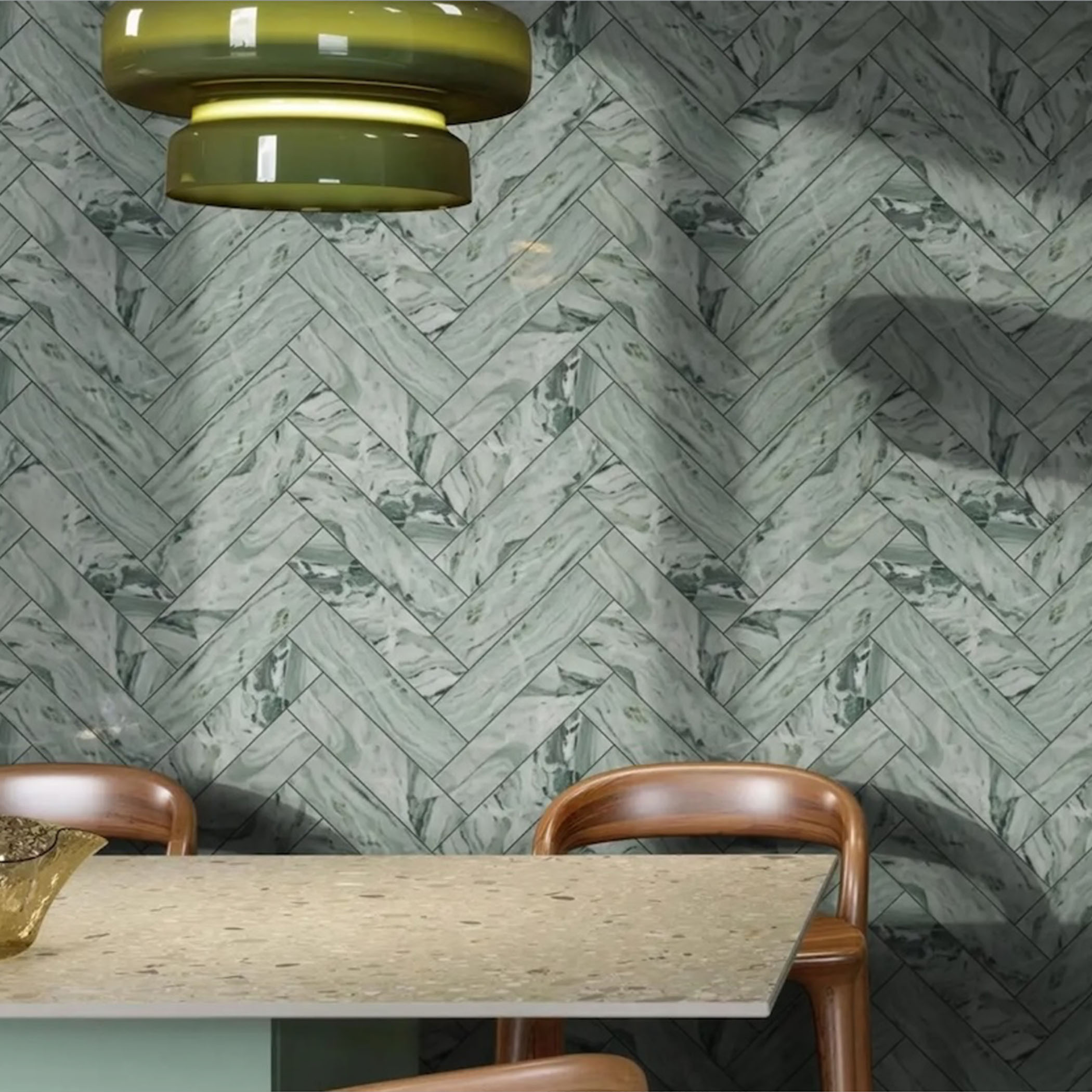 Elementa Natural Stone Subway Tile - Cloud Emerald - Gallery Image