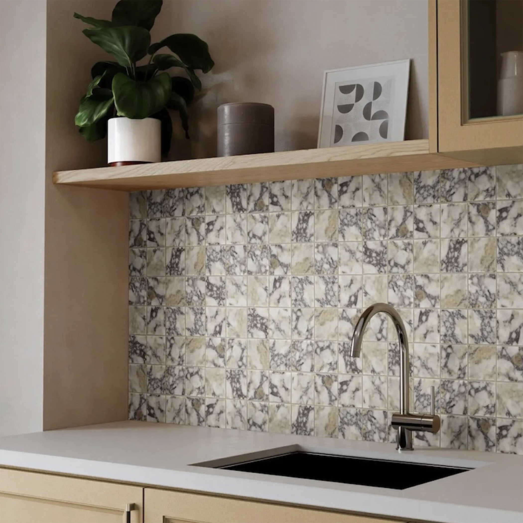 Elementa Natural Stone Square Tile - Calacatta Viola - Gallery Image