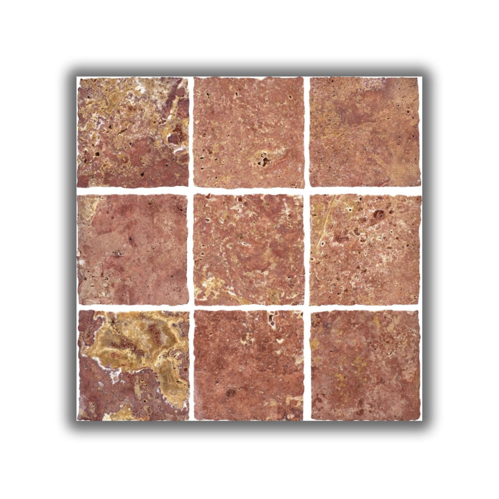 Elementa Natural Stone Square Tile - Travertine Red - Gallery Image