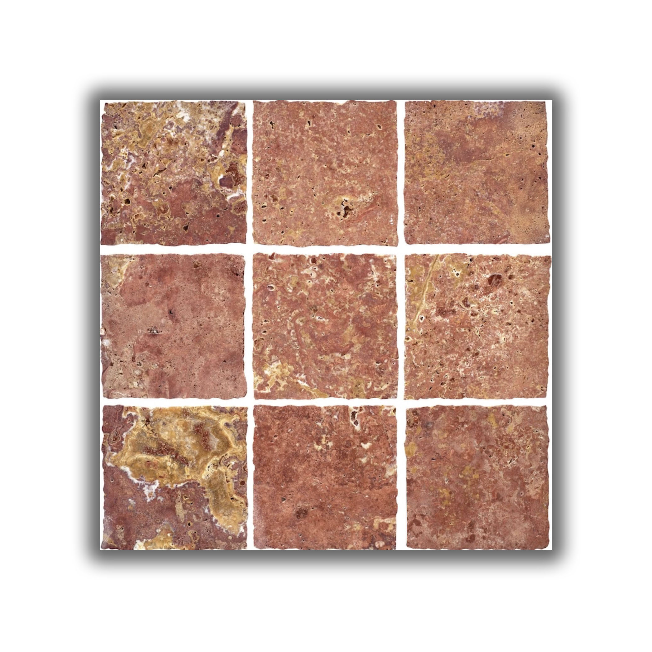 Elementa Natural Stone Square Tile - Travertine Red - Gallery Image
