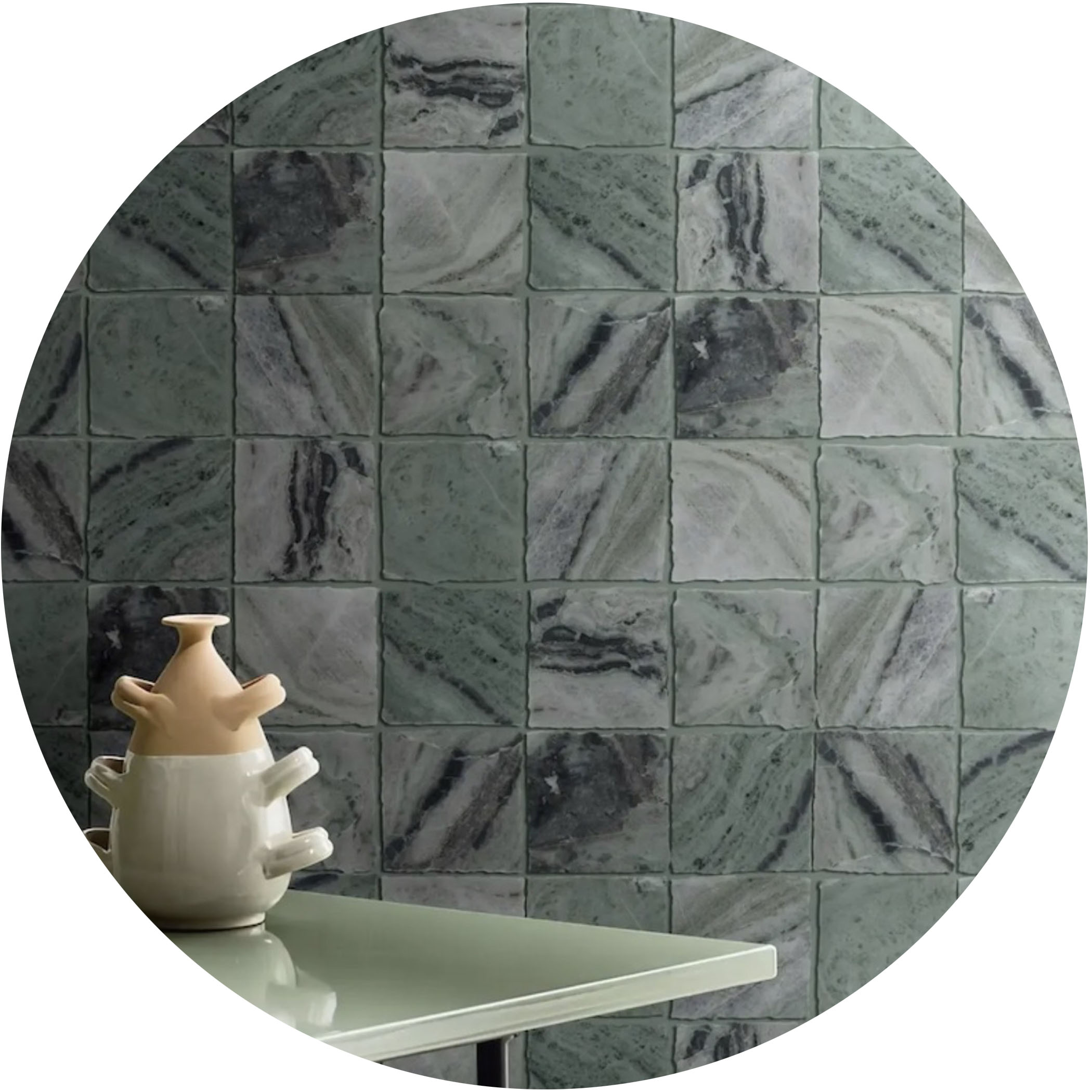 Elementa Natural Stone Square Tile - Cloud Emerald - Gallery Image