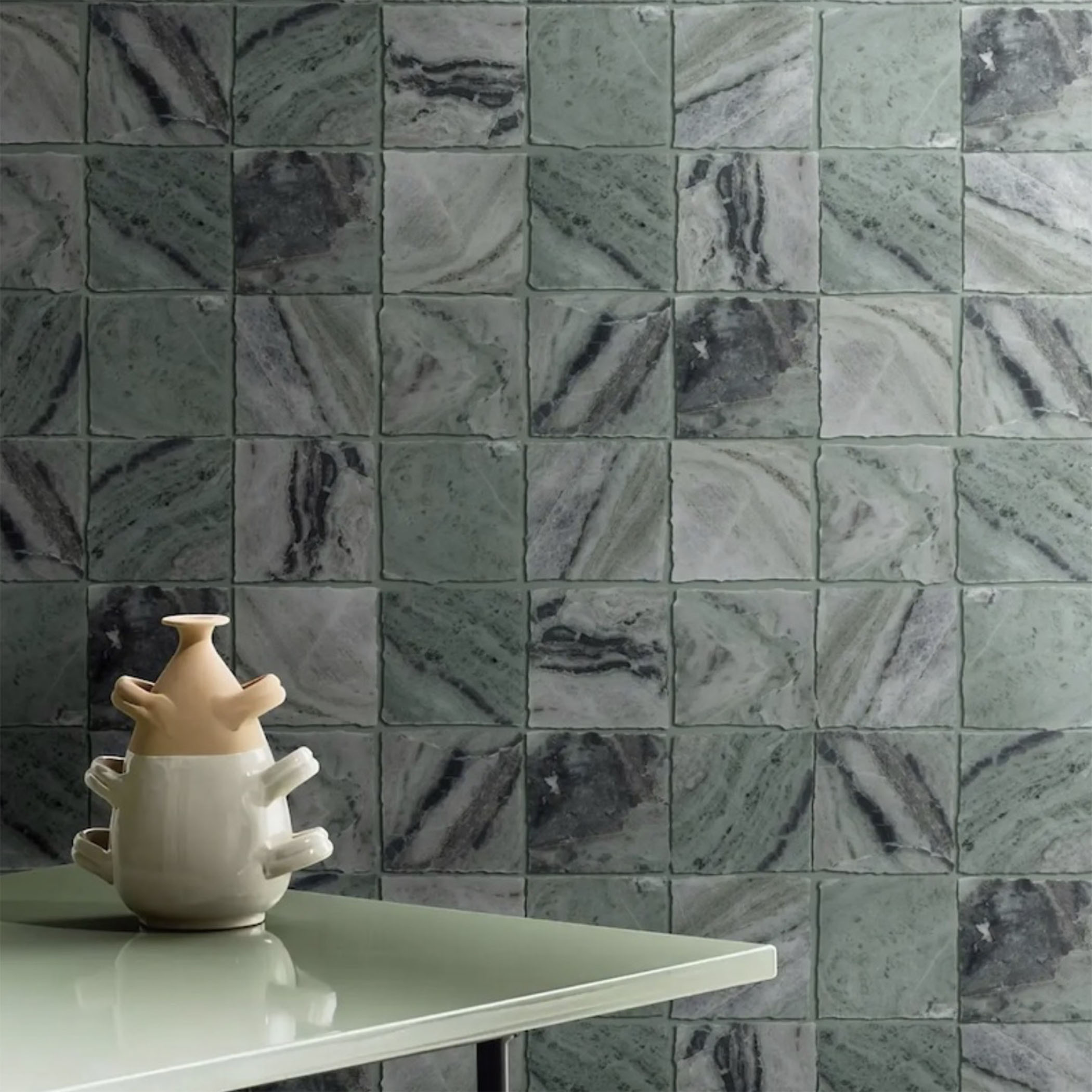 Elementa Natural Stone Square Tile - Cloud Emerald - Gallery Image
