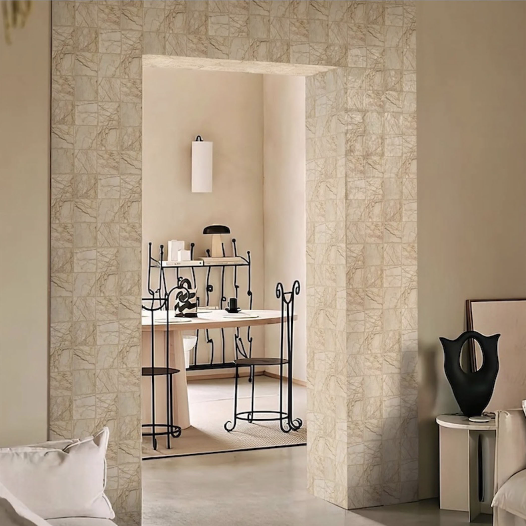 Elementa Natural Stone Square Tile - Cream Block - Gallery Image