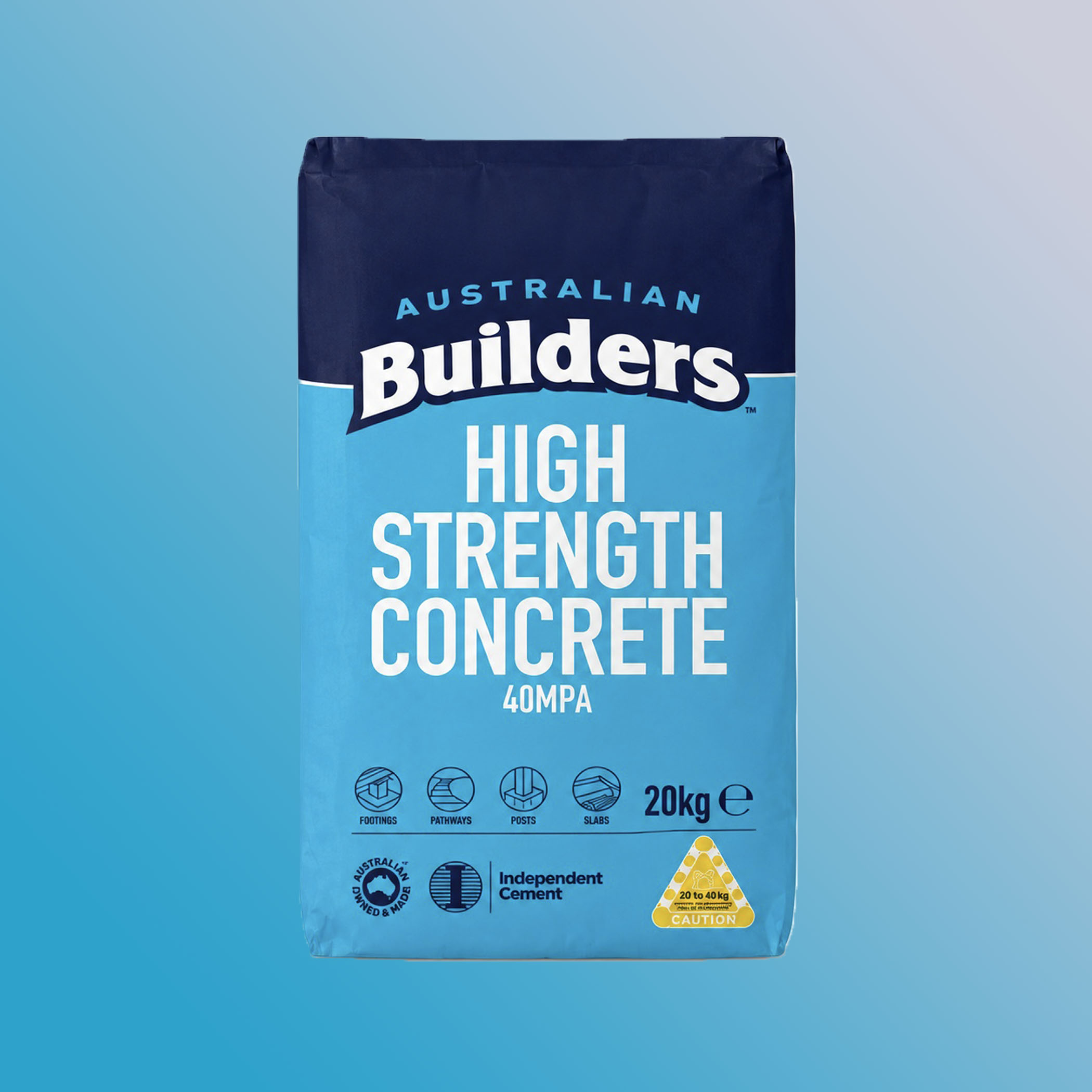 Australian Builders High Strength Concrete aggregate, sand and cement mix 20kg bag, front view