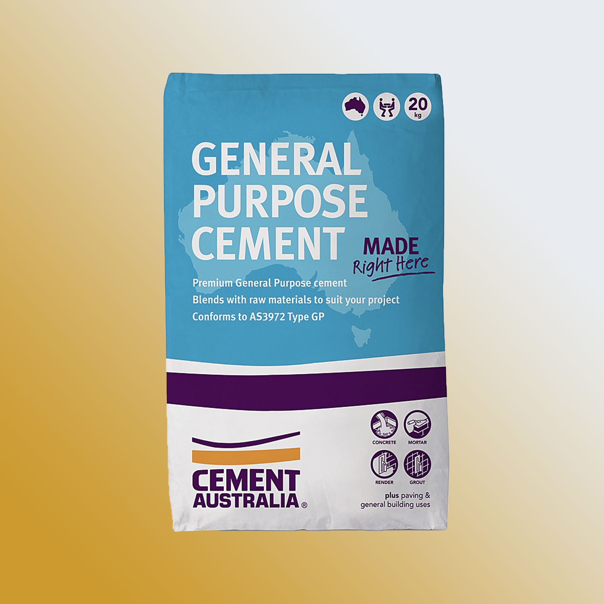 Cement Australia General Purpose Cement 20kg bag, front view