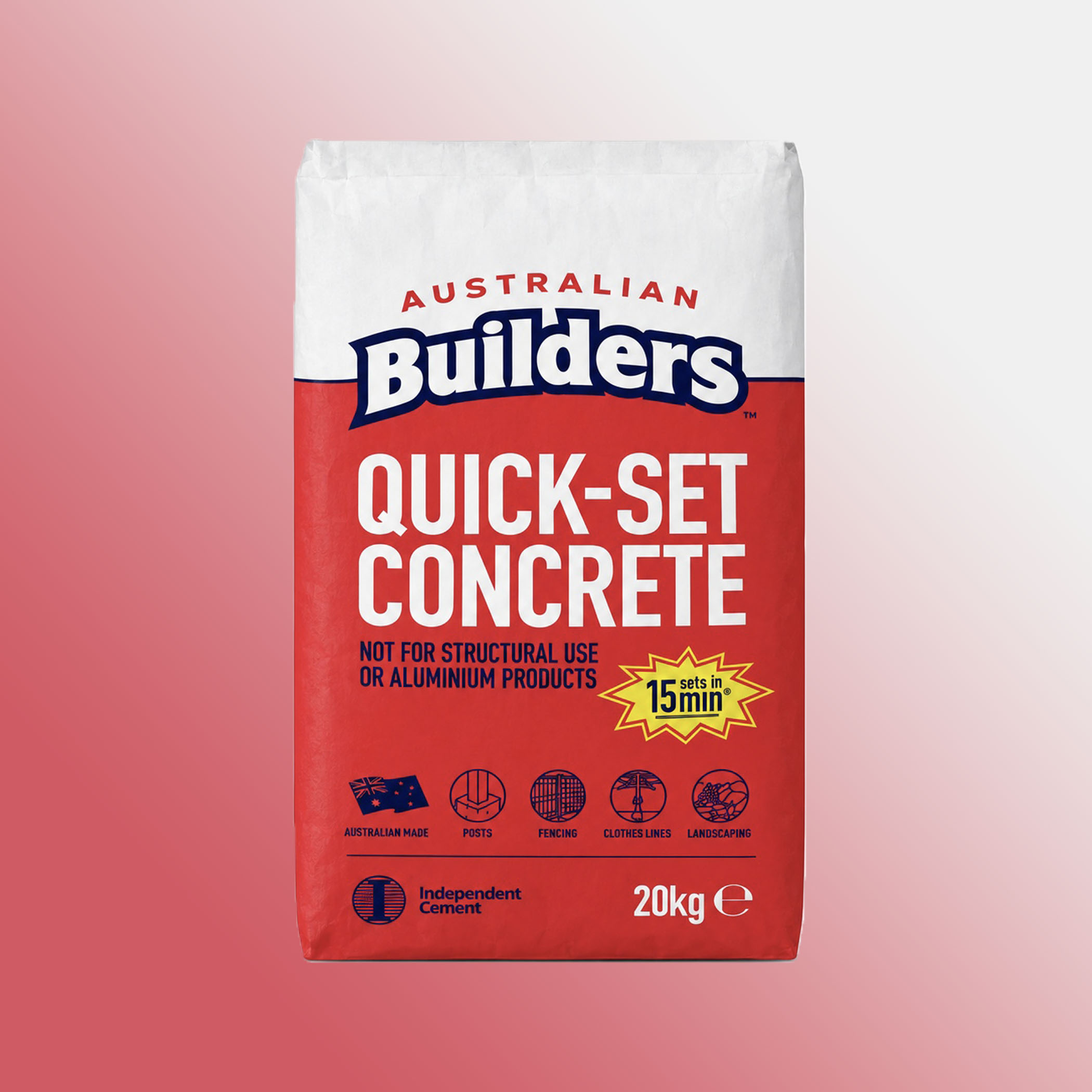 Australian Builders Quick-Set Concrete 20kg bag, front view