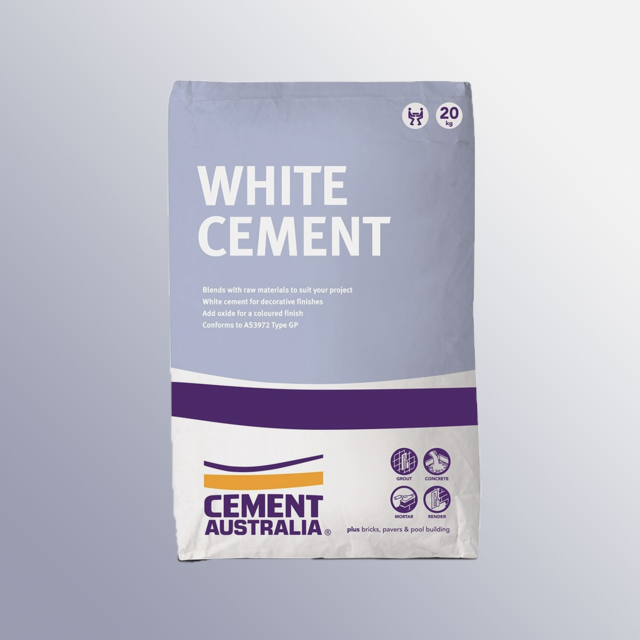 Cement Australia White Cement 20kg bag, front view