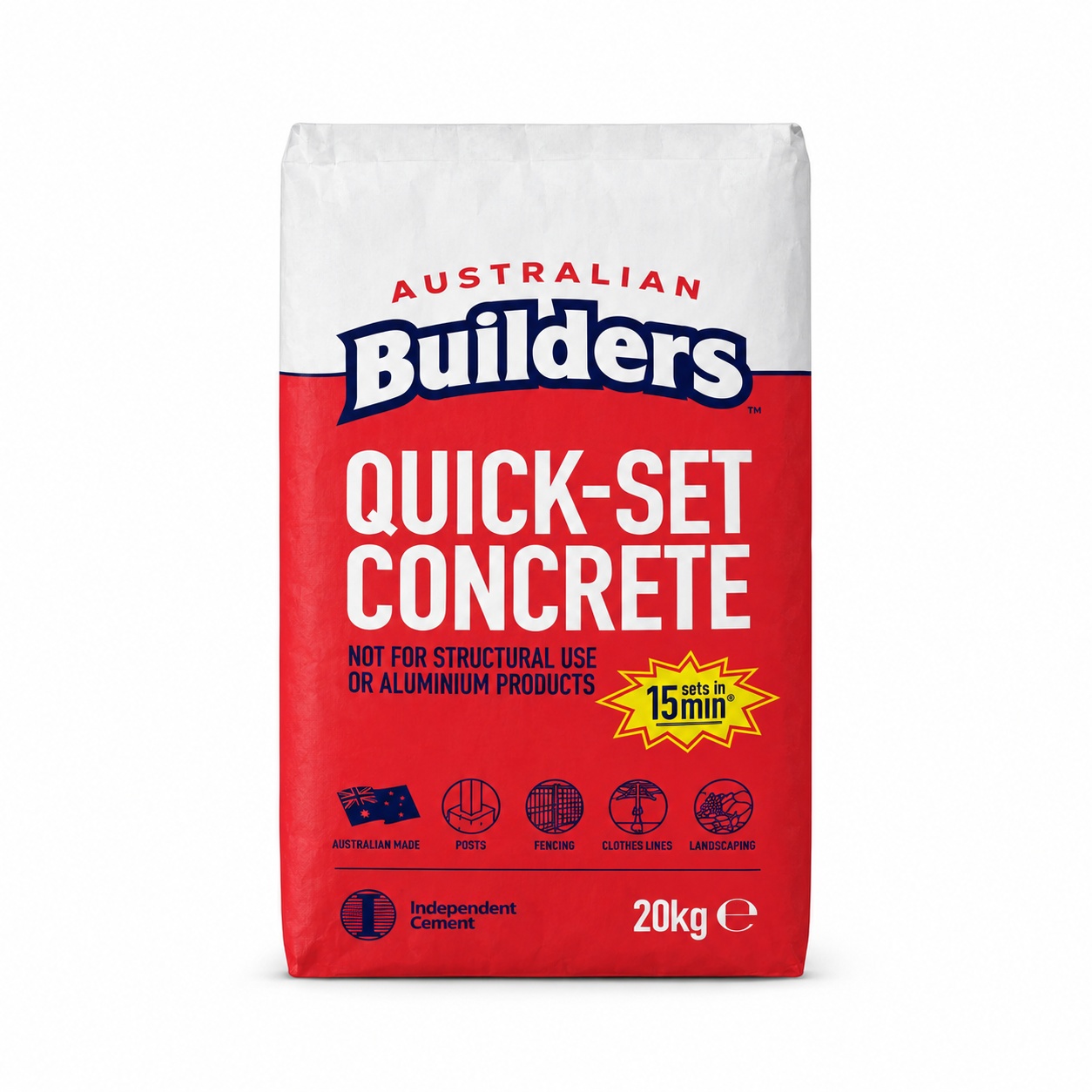 Australian Builders Quick-Set Concrete 20kg bag, front view