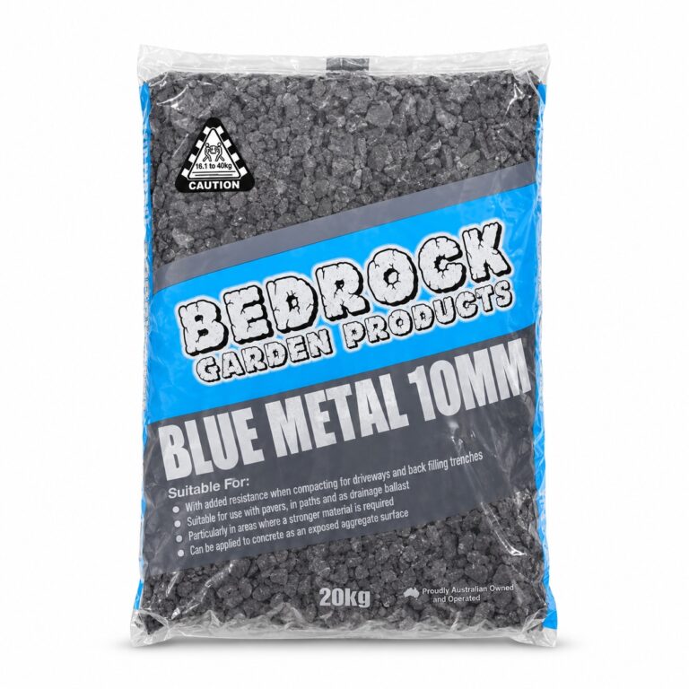 Bedrock Blue Metal 10mm 20kg bag, front view