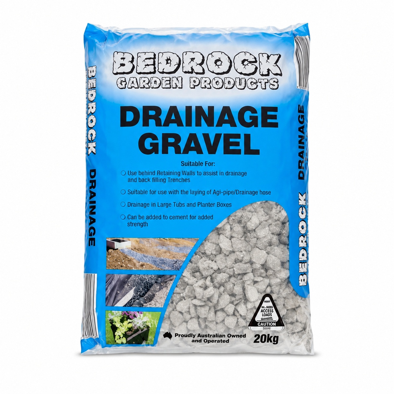 Bedrock Drainage Gravel 20kg bag, front view