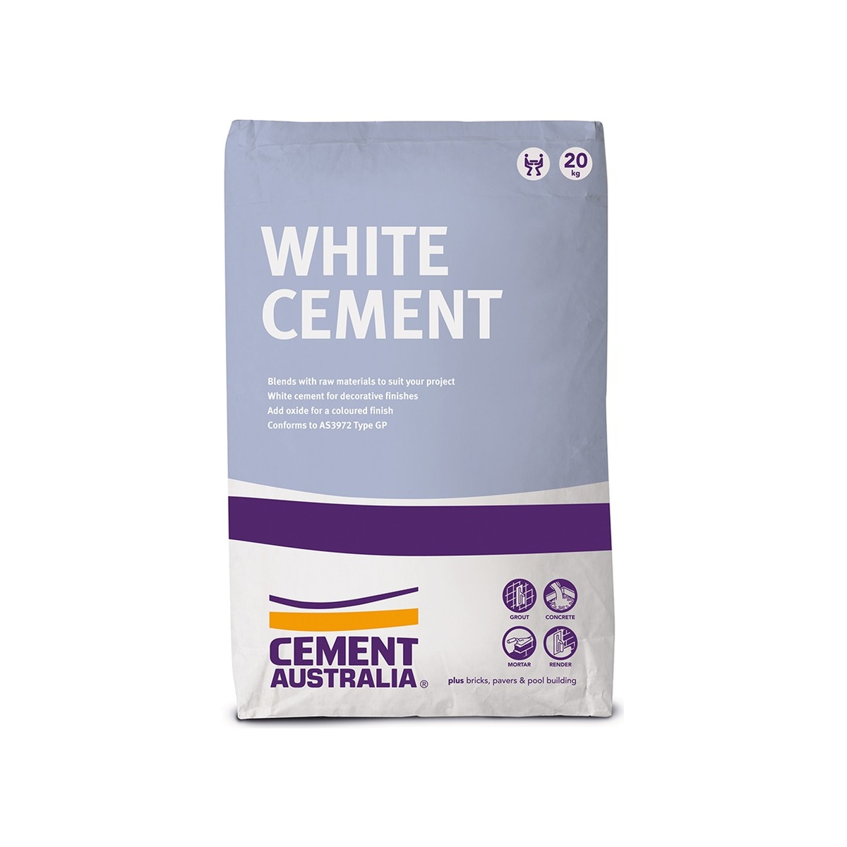 Cement Australia White Cement 20kg bag, front view